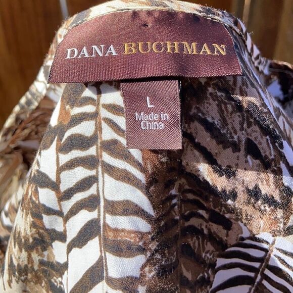 Dana Bachman blouse cold shoulder brown black tan geometric belted batwing Large - Picture 2 of 9